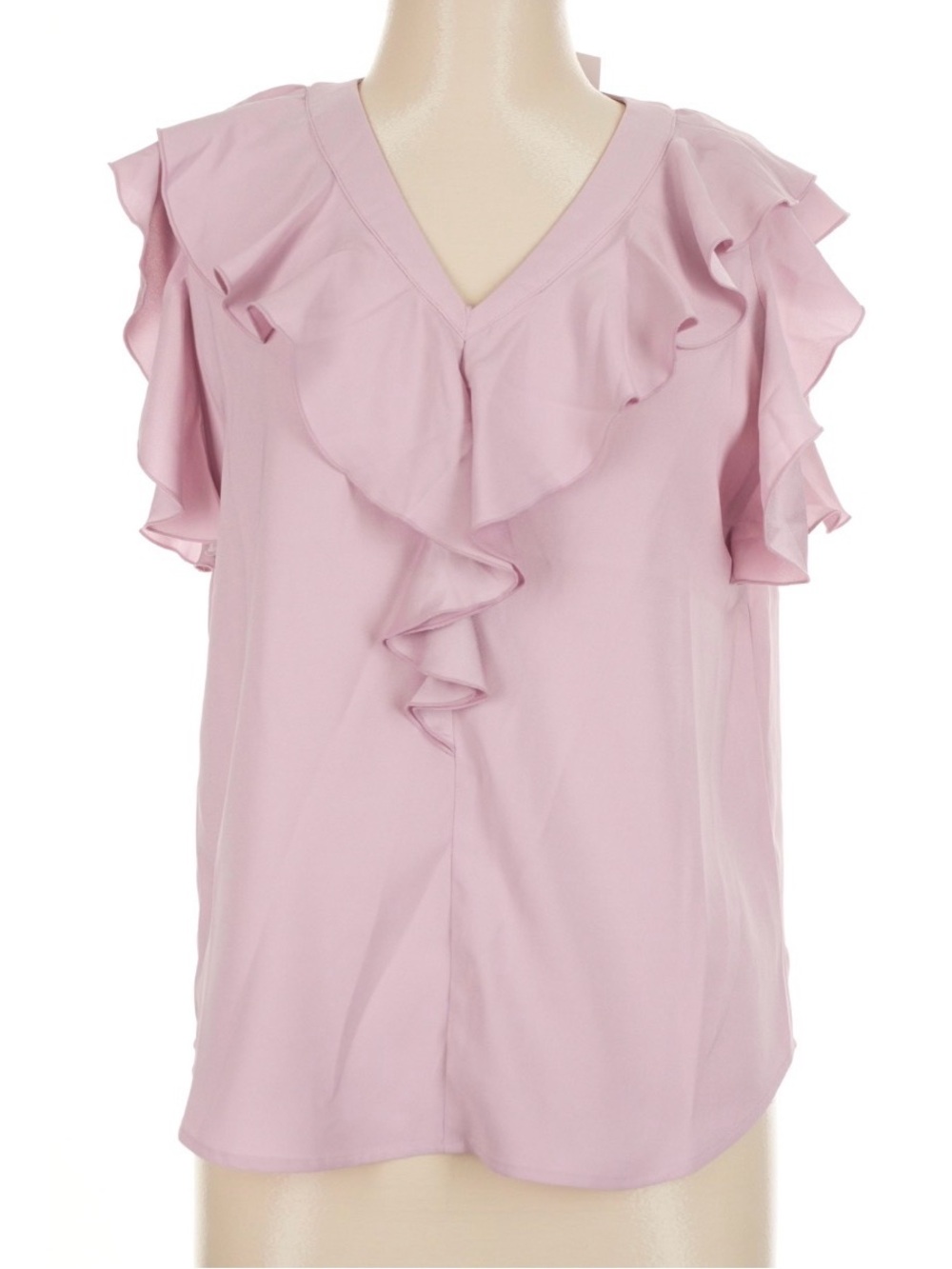 Ann Taylor Coquette Lilac Ruffled Cap Sleeve V-Neck Blouse